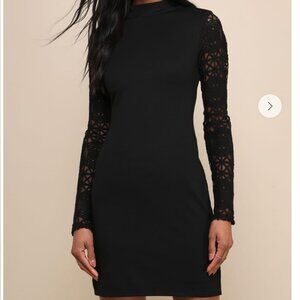 Lace Up Your Sleeve Black Lace Long Sleeve Bodycon Dress